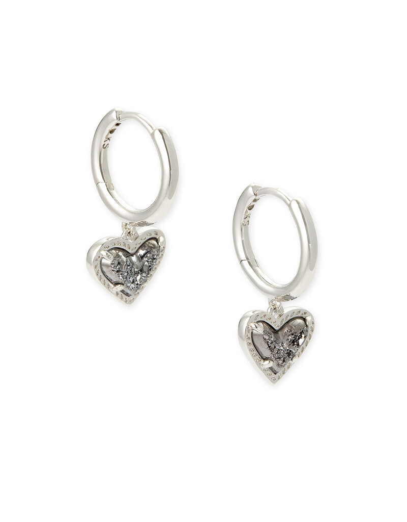 KENDRA SCOTT DESIGN Ari Heart Silver Huggie Earrings in Platinum Drusy