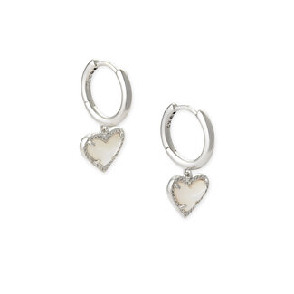 KENDRA SCOTT DESIGN Ari Heart Silver Huggie Earrings in Ivory Mother Of Pearl