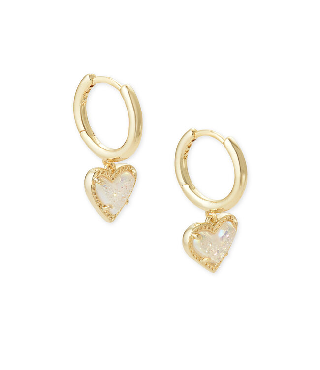 Ari Heart Gold Huggie Earrings in Iridescent Drusy