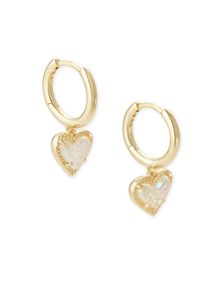KENDRA SCOTT DESIGN Ari Heart Gold Huggie Earrings in Iridescent Drusy