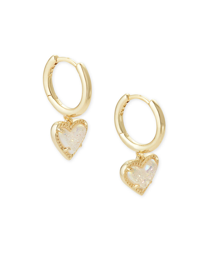 KENDRA SCOTT DESIGN Ari Heart Gold Huggie Earrings in Iridescent Drusy