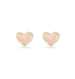 KENDRA SCOTT DESIGN Ari Heart Gold Stud Earrings in Rose Quartz