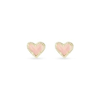 KENDRA SCOTT DESIGN Ari Heart Gold Stud Earrings in Rose Quartz