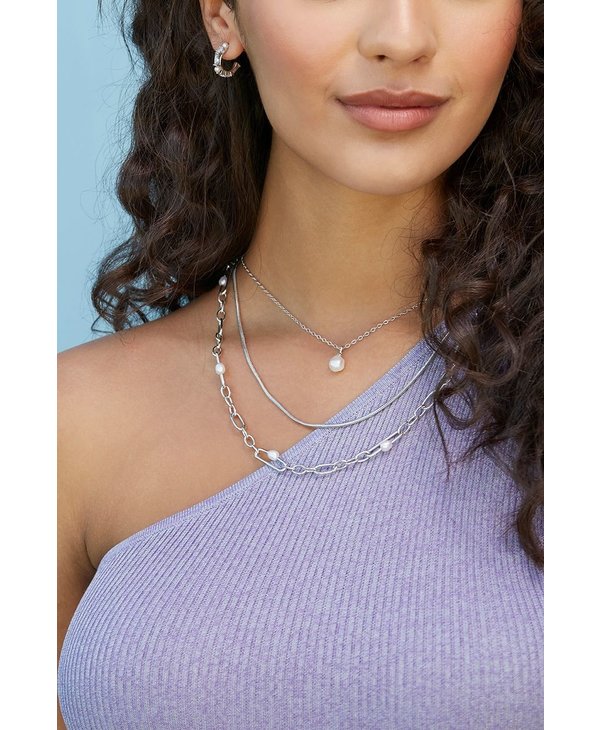 Lindsay Silver Chain Necklace in White Pearl