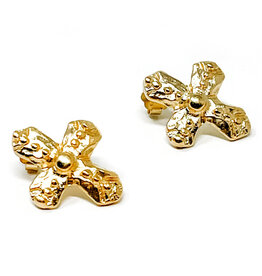 POWERBEADS BY JEN Brushed Gold Beaded Cross Stud Earrings