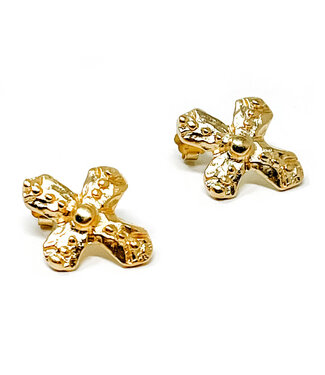 POWERBEADS BY JEN Brushed Gold Beaded Cross Stud Earrings