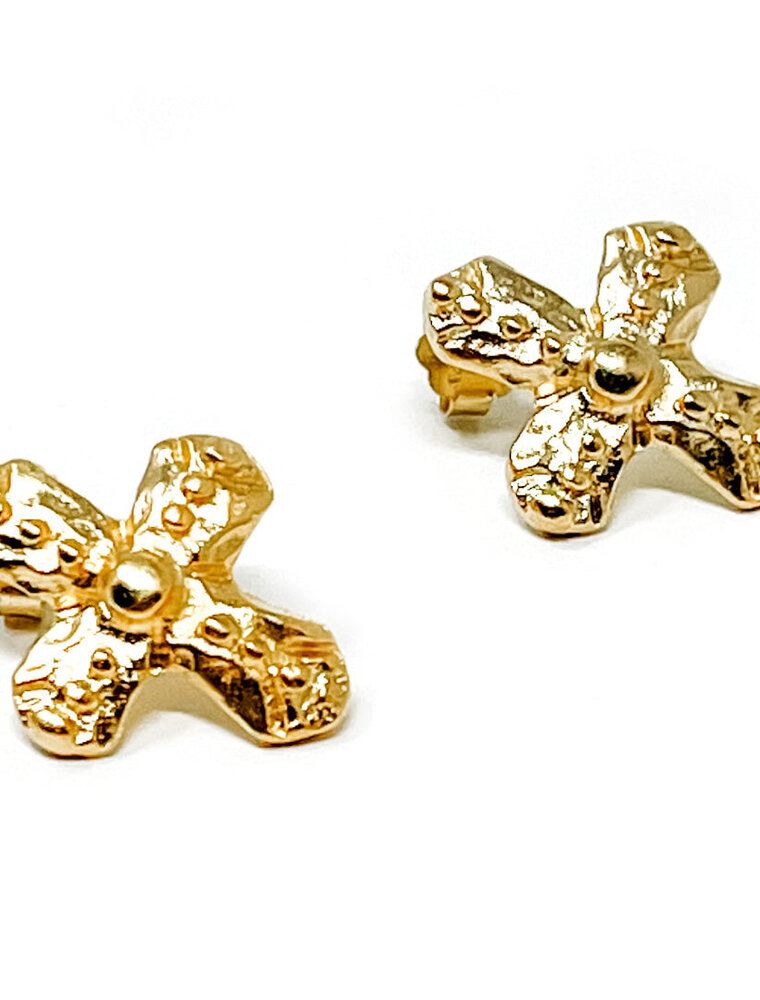 POWERBEADS BY JEN Brushed Gold Beaded Cross Stud Earrings