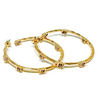 POWERBEADS BY JEN Brushed Gold Crystal Blossoms Hoop Earrings