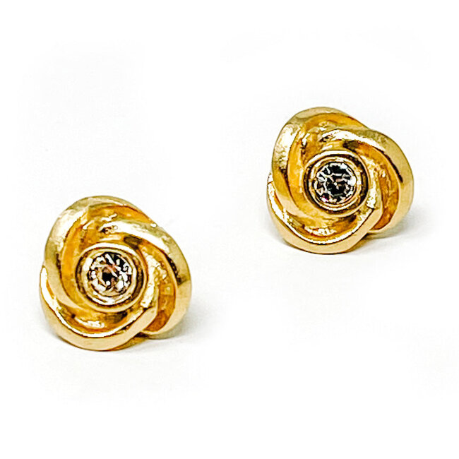 Brushed Gold Crystal Blossom Stud Earrings