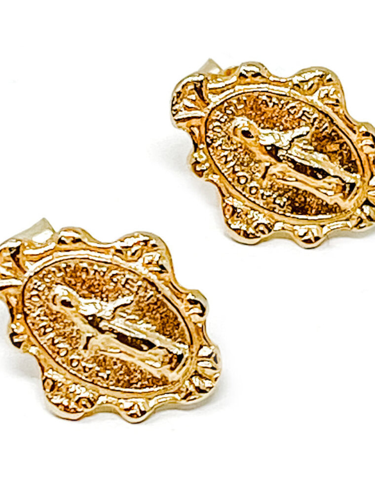 POWERBEADS BY JEN Brushed Gold Blessed Mother Stud Earrings