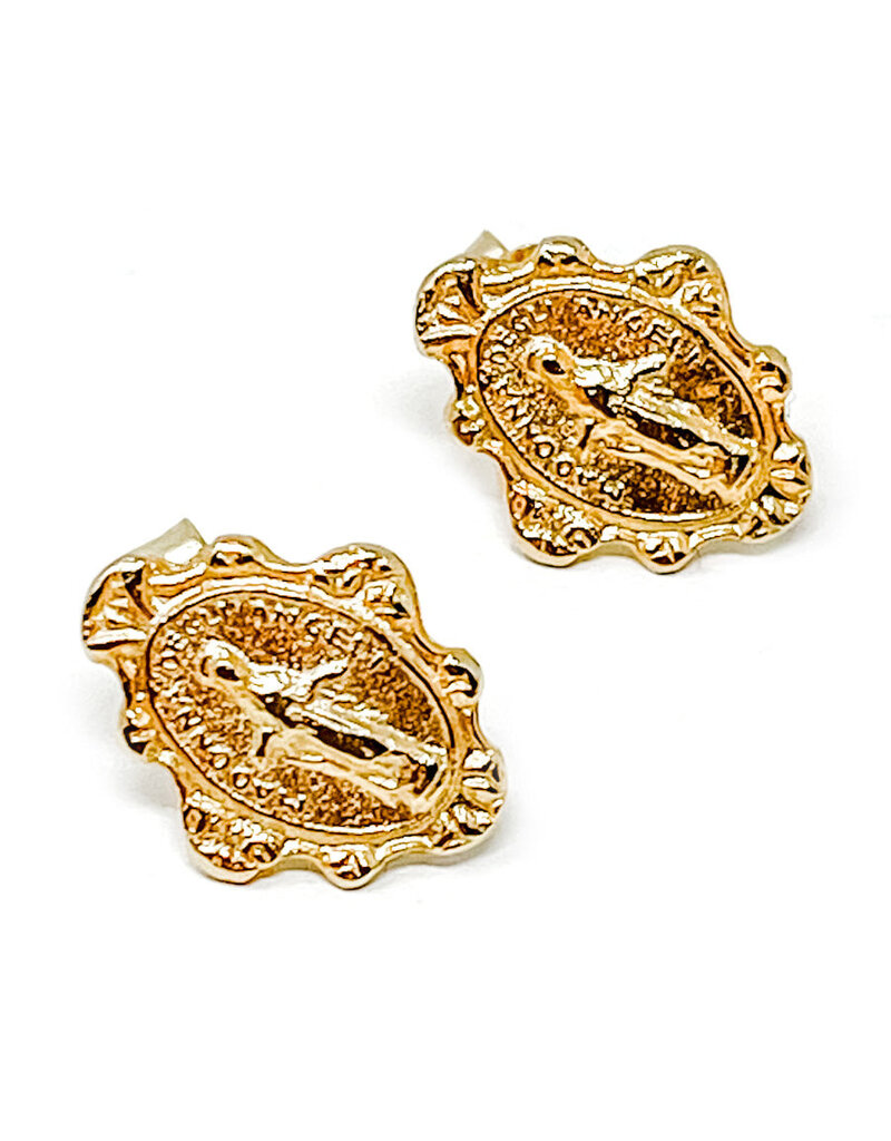 POWERBEADS BY JEN Brushed Gold Blessed Mother Stud Earrings