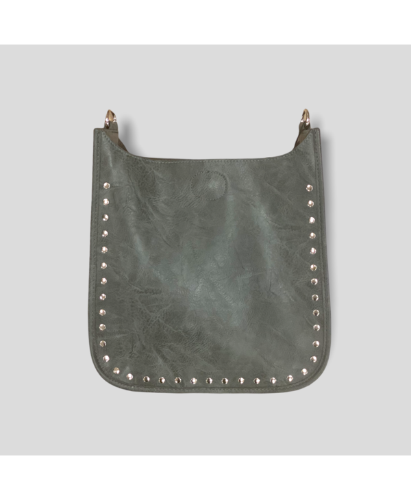 Studded Classic Vegan Leather Messenger Bag Without Strap - Grey (Silver Hardware)