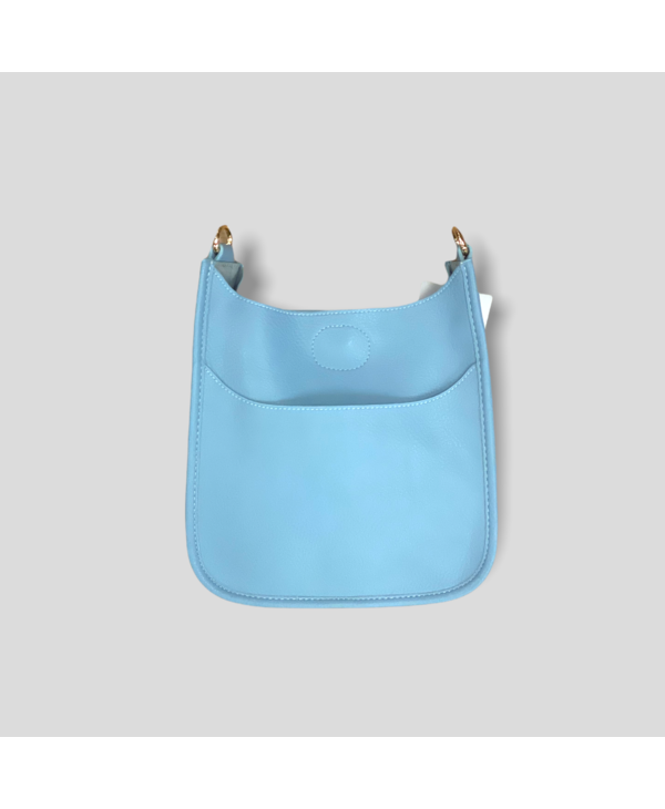 Mini Vegan Leather Messenger Bag Without Strap - Light Blue (Gold Hardware)