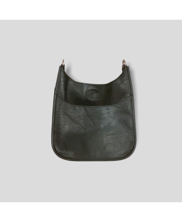 Mini Vegan Leather Messenger Bag Without Strap - Black (Silver Hardware)
