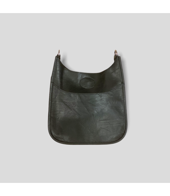 Mini Vegan Leather Messenger Bag Without Strap - Black (Silver Hardware)