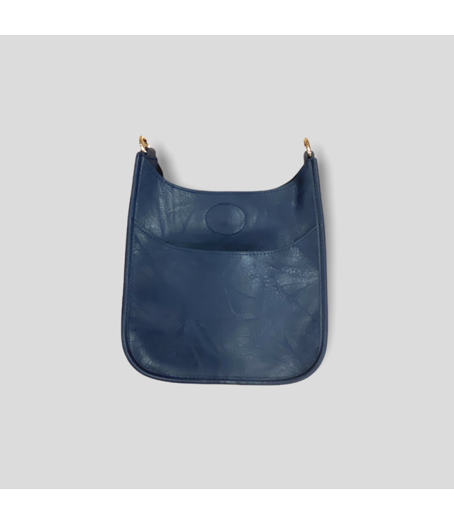 Mini Vegan Leather Messenger Bag Without Strap - Navy Blue (Gold Hardware)