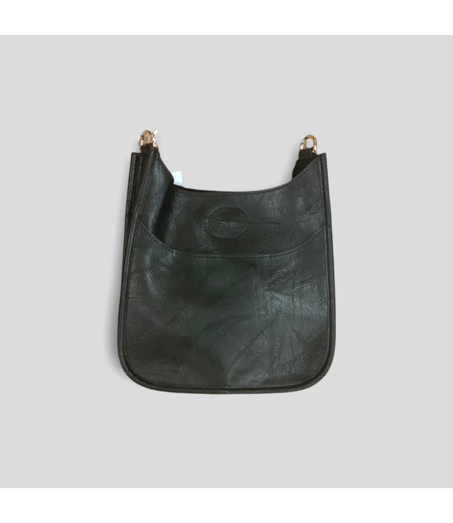 Mini Vegan Leather Messenger Bag Without Strap - Black (Gold Hardware)
