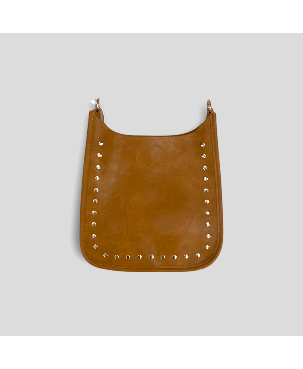 Studded Mini Vegan Leather Messenger Bag Without Strap - Camel (Gold Hardware)