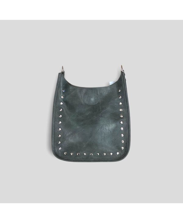Studded Mini Vegan Leather Messenger Bag Without Strap - Grey (Silver Hardware)