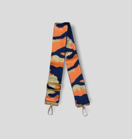 AHDORNED Camouflage Bag Strap - Orange/Navy Blue/Gold (Gold Hardware)