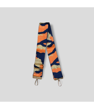 AHDORNED Camouflage Bag Strap - Orange/Navy Blue/Gold (Gold Hardware)