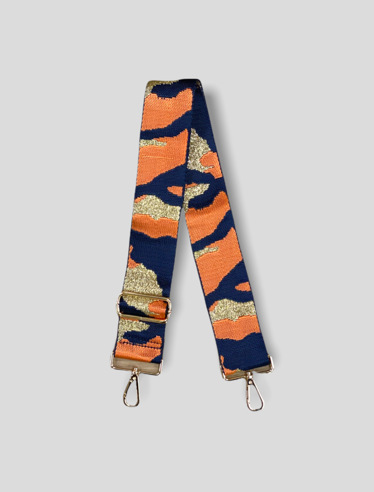 AHDORNED Camouflage Bag Strap - Orange/Navy Blue/Gold (Gold Hardware)