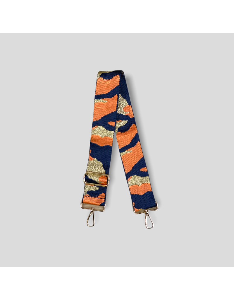 AHDORNED Camouflage Bag Strap - Orange/Navy Blue/Gold (Gold Hardware)