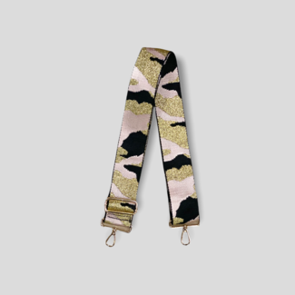 AHDORNED Camouflage Bag Strap - Light Pink/Black/Gold (Gold Hardware)