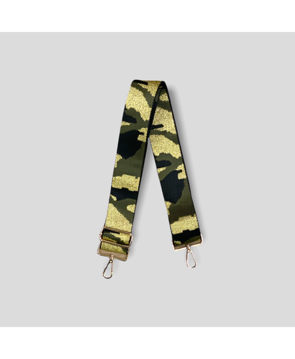 Camouflage Bag Strap - Army Green/Black/Gold (Gold Hardware)