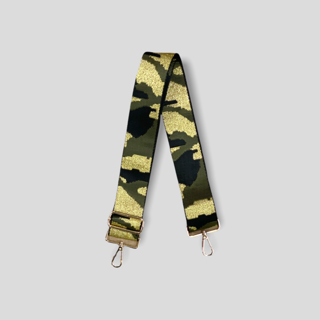 Camouflage Bag Strap - Army Green/Black/Gold (Gold Hardware)