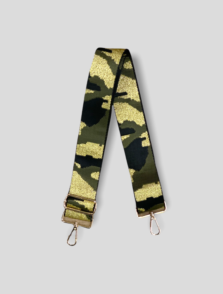 AHDORNED Camouflage Bag Strap - Army Green/Black/Gold (Gold Hardware)