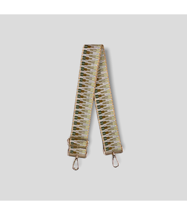 Embroidered Bag Strap - Camel/Khaki (Gold Hardware)