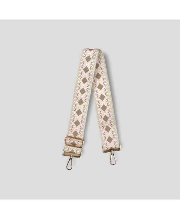 Diamond Embroidered Bag Strap - Cream/Light Pink (Gold Hardware)