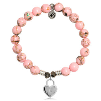 TJAZELLE Love Lock Bracelet in Pink Shell & Silver
