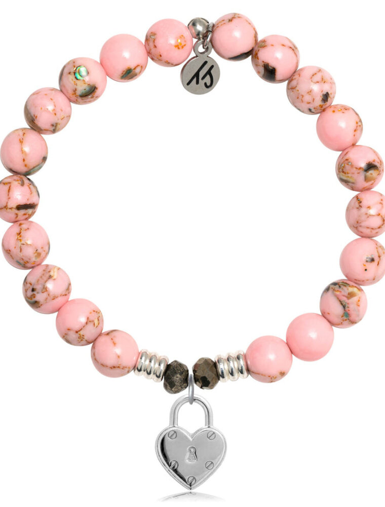 TJAZELLE Love Lock Bracelet in Pink Shell & Silver