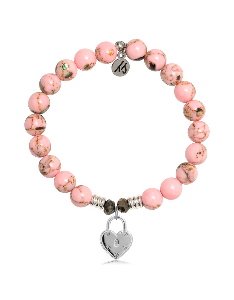 TJAZELLE Love Lock Bracelet in Pink Shell & Silver