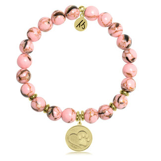 TJAZELLE Paw Print Bracelet in Pink Shell & Gold