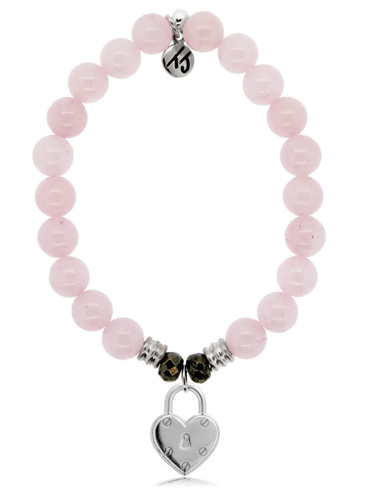 TJAZELLE Love Lock Bracelet in Rose Quartz & Silver