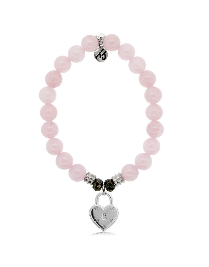 TJAZELLE Love Lock Bracelet in Rose Quartz & Silver