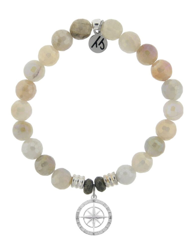 TJAZELLE Compass Rose Bracelet in Moonstone & Silver