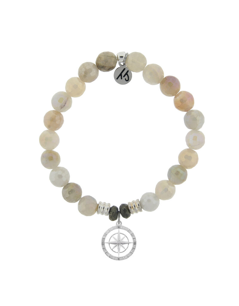 TJAZELLE Compass Rose Bracelet in Moonstone & Silver
