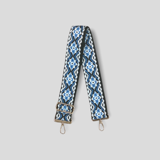 Medallion Embroidered Bag Strap - Blue/White (Gold Hardware)