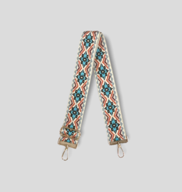 AHDORNED Medallion Embroidered Bag Strap - Cream/Blue (Gold Hardware)