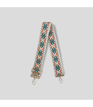 AHDORNED Medallion Embroidered Bag Strap - Cream/Blue (Gold Hardware)