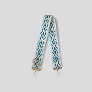 Medallion Embroidered Bag Strap - Light Blue/Navy/Cream (Gold Hardware)