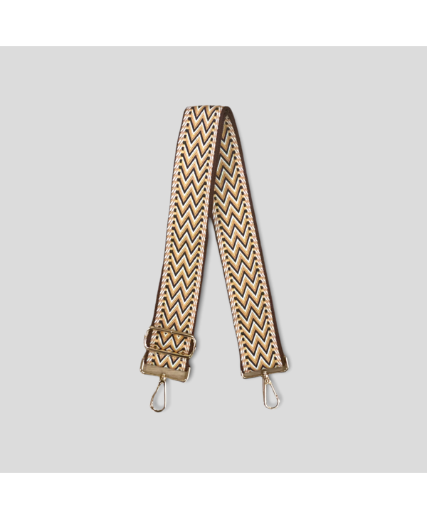 Woven Embroidered Bag Strap - Coffee/Camel/White (Gold Hardware)