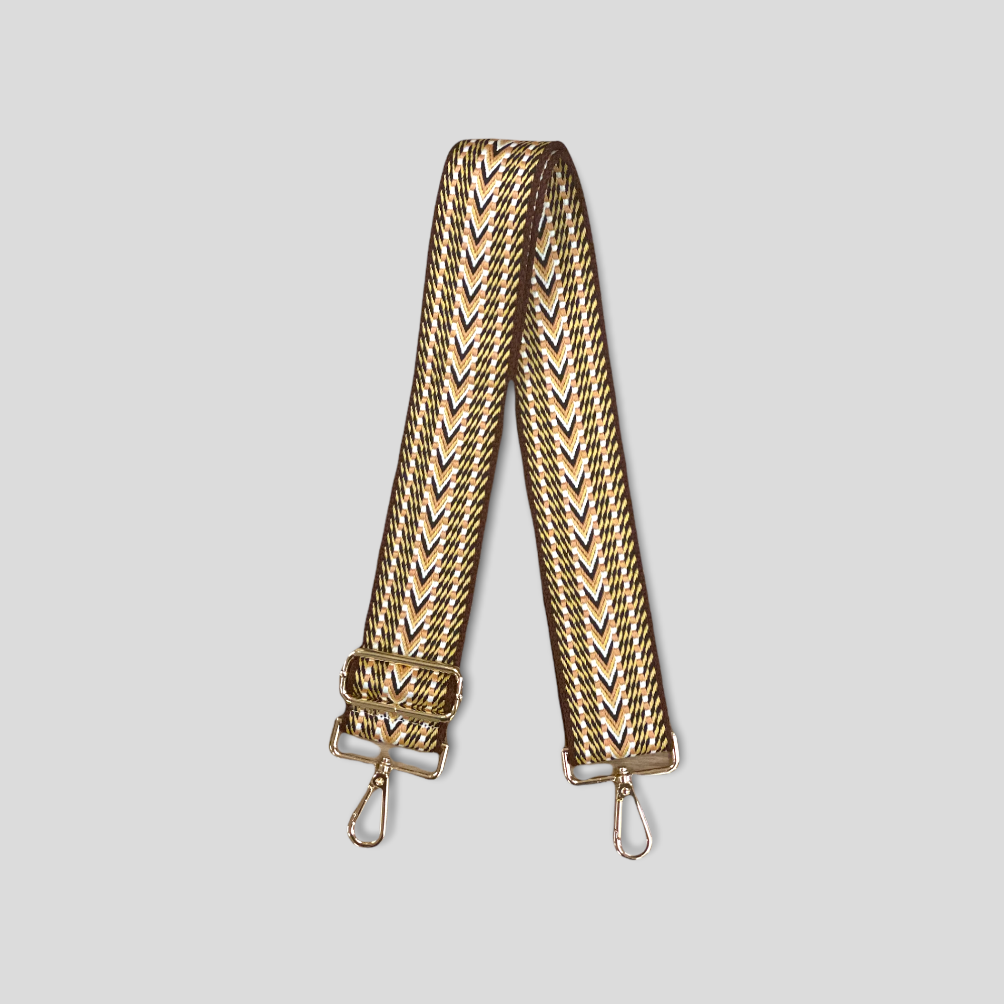 Ahdorned Woven Embroidered Bag Strap - Brown/Peach/Yellow (Gold Hardwa