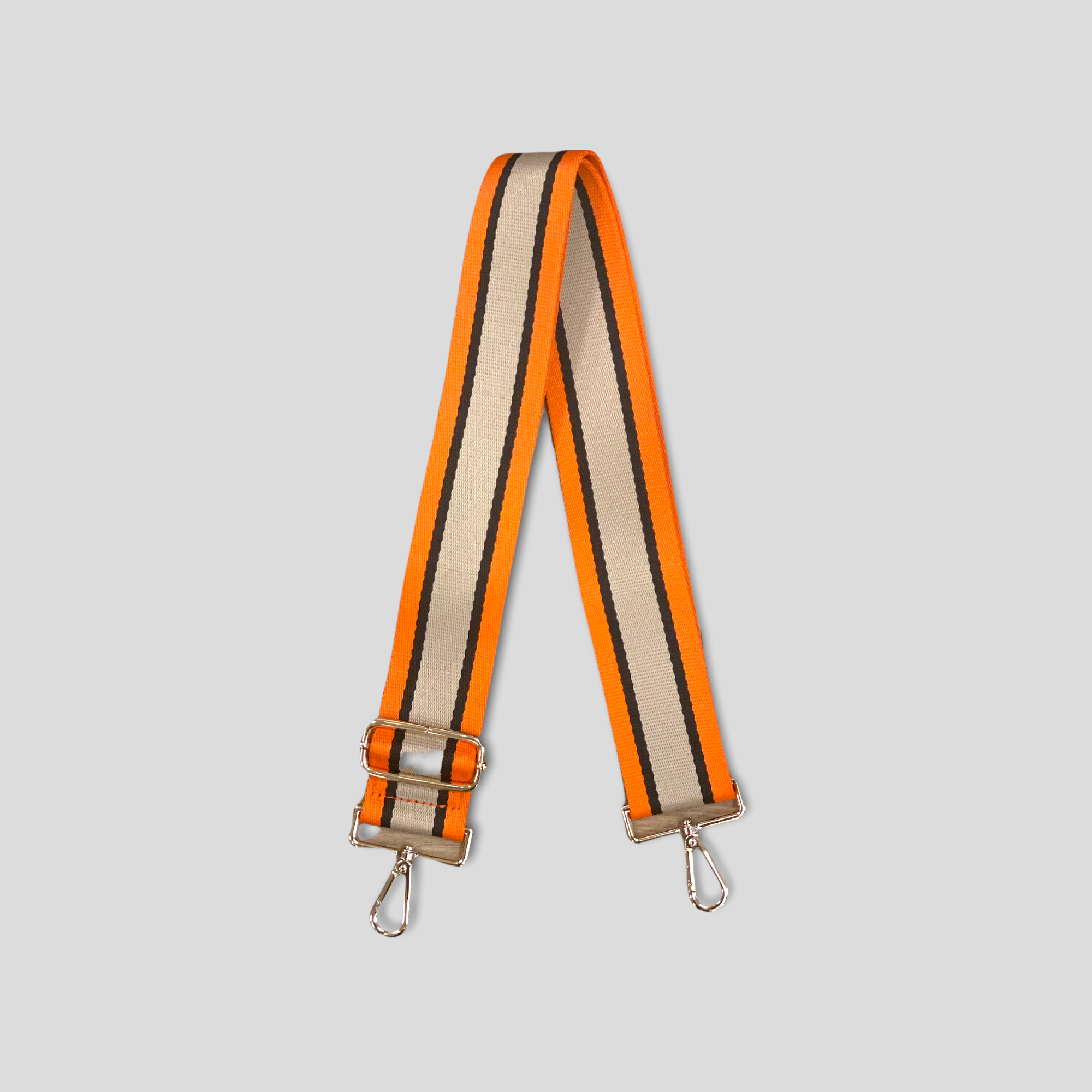 Ahdorned Vertical Stripe Bag Strap - Orange/Black/Khaki (Gold Hardware
