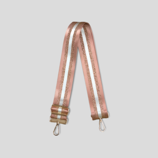 AHDORNED Gold & White Stripe Bag Strap - Light Pink/Gold/White (Gold Hardware)