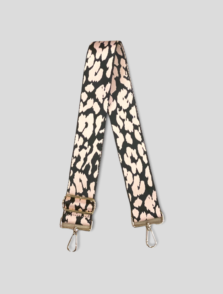 AHDORNED Animal Print Bag Strap - Light Pink/Black Leopard (Gold Hardware)